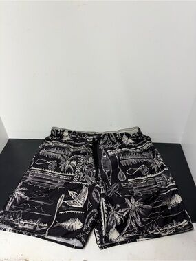 Men's Black Tropical Print Swim Shorts / Board Shorts - Croft & Barrow - Size L